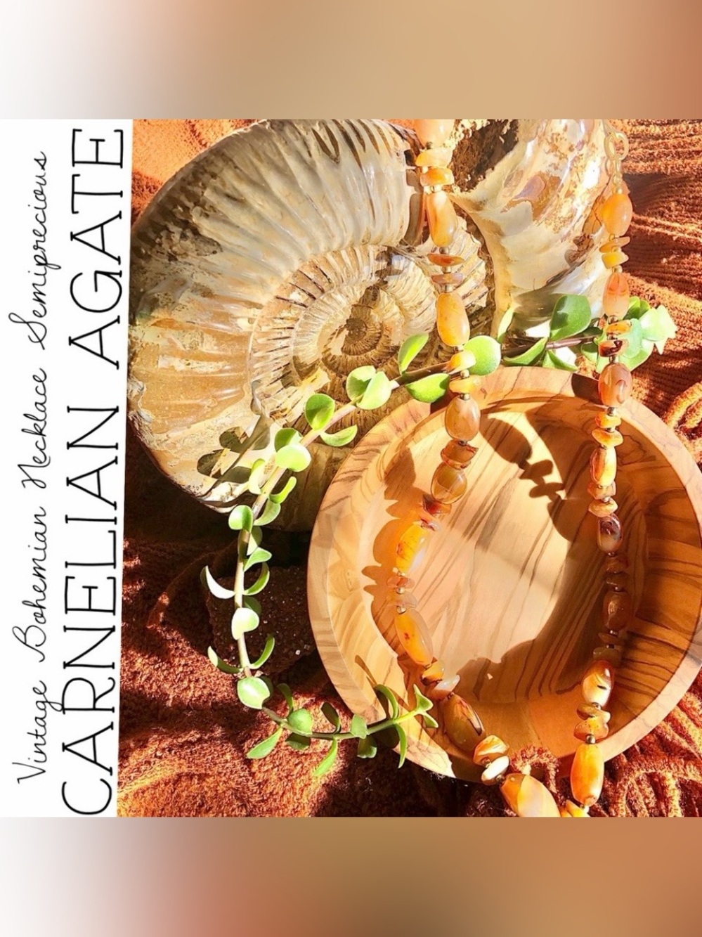 Vintage Bohemian Semiprecious Carnelian Agate Necklace